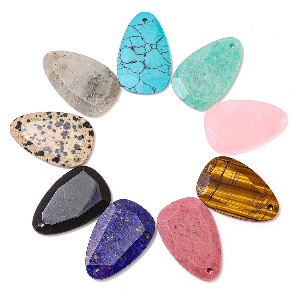 21x33mm Natural Stone Teardrop Faceted Cabochon Pendant Double Side Polished Geometry Slice Charms for DIY Jewelry Making 1PC