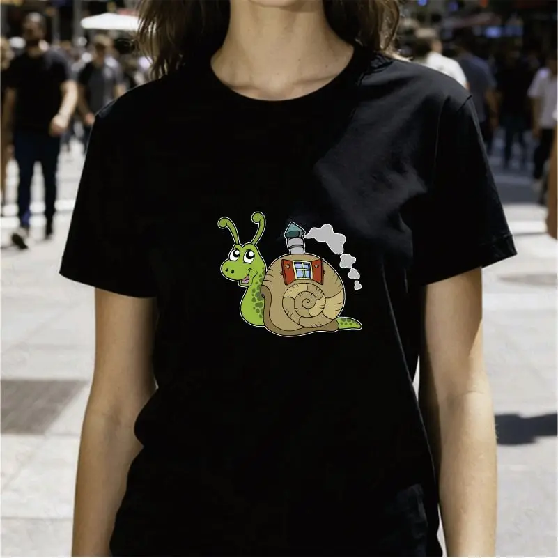Fantasy Conch House Cartoon T-shirt Fairy Tale Forest Pattern Loose Round Neck Top