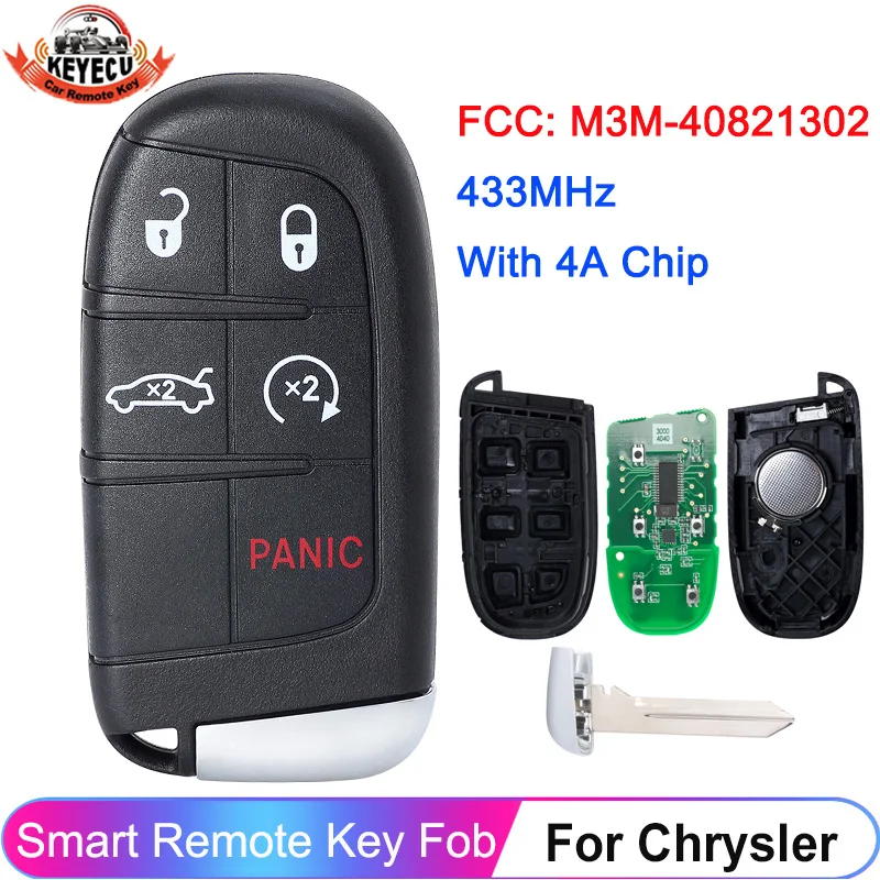 KEYECU 433MHz 4A PCF7953M AES Chip For Chrysler 200 300 For Dodge Charger Challenger 2019+ Fob Smart Remote Car Key M3M-40821302