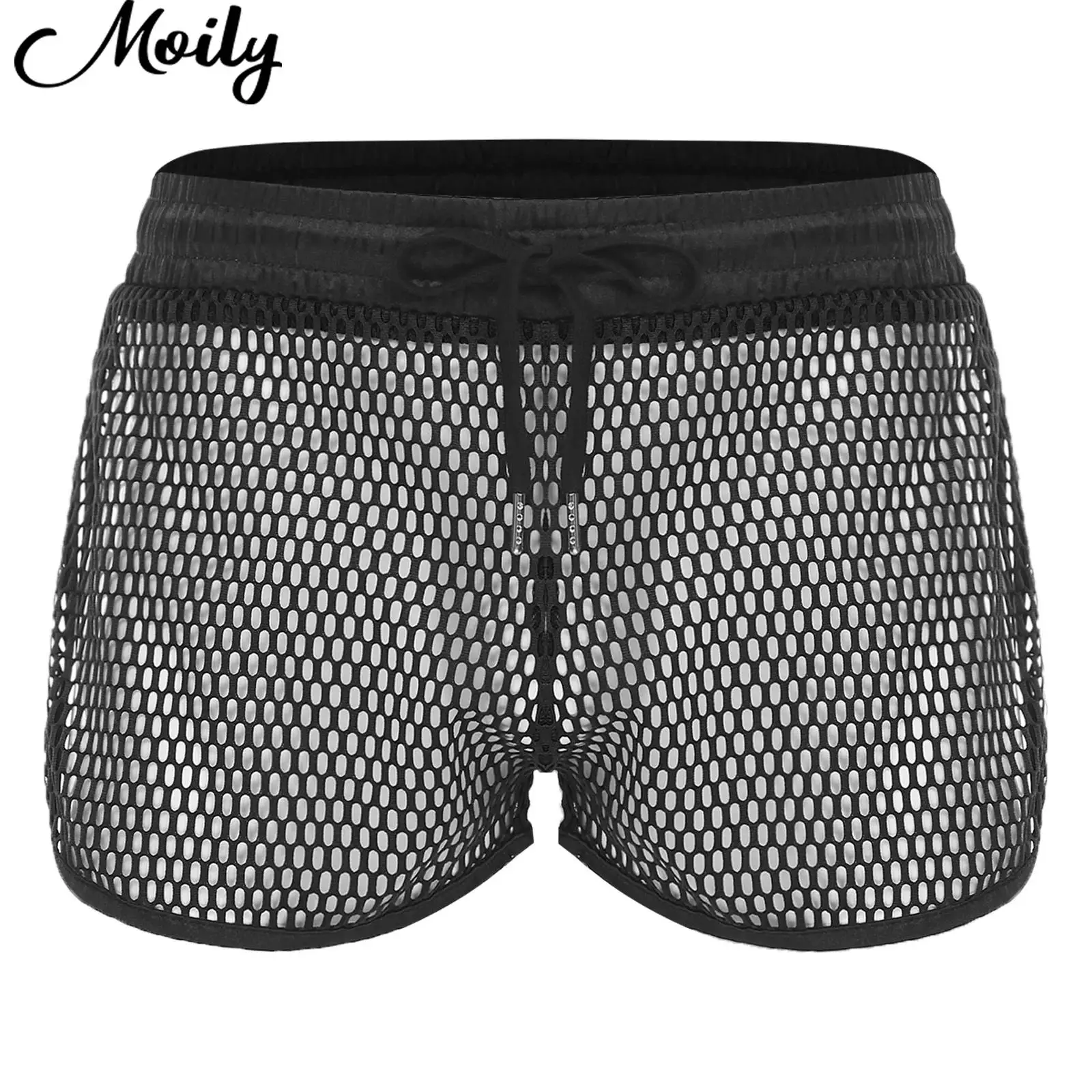 

Men's Hollow Out Mesh Sports Shorts with Back Pocket Drawstring Contract Trim Sides Split Athletic Shorts for Gym Workout Beach