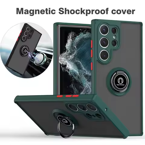 For Samsung Galaxy S24 S23 S22 S21 S10 Ultra FE A51 52 71 72 NEW Magnetic Matte Case ShockProof Ring Holder note10 20 Cover