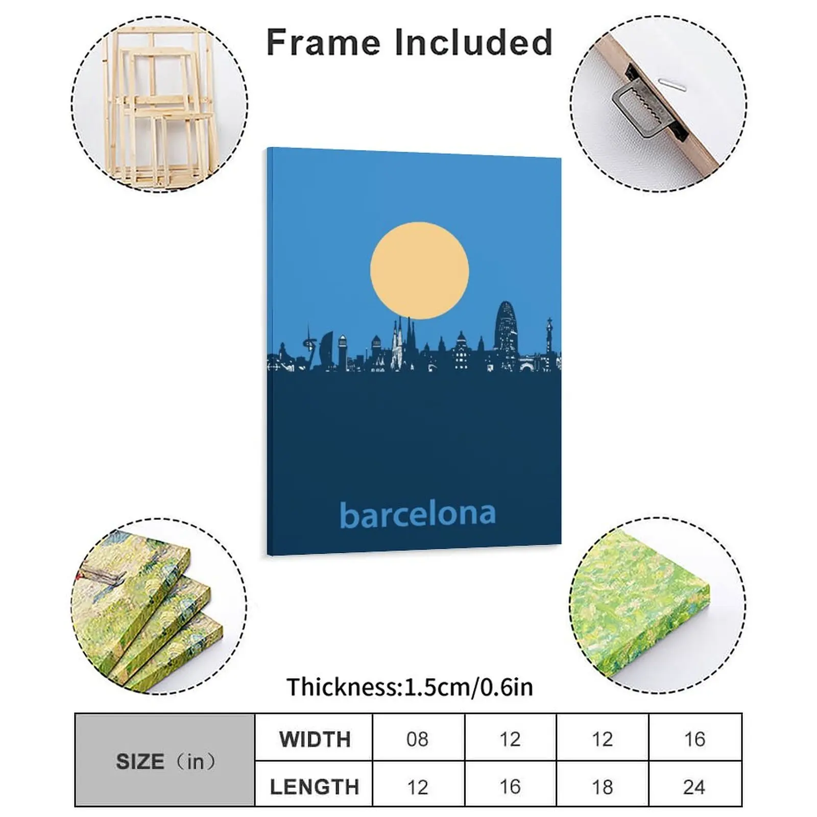 Barcelona Minimal Blue Canvas Painting Poster Garage Garage Pub Plates Design Cinema Framed Wall Paintings