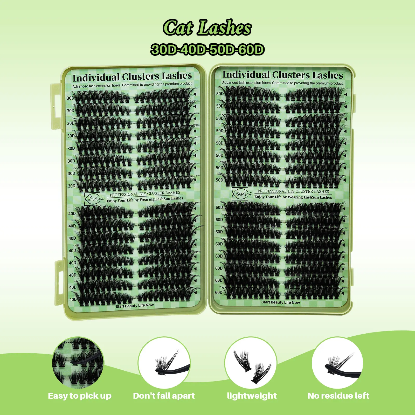 LASHSUN 640PCS 30D40D50D60D Cat Lash Clusters book DlY Eyelash Extensions Clusters Lashes book D Curl LASH Mega Volume Individua