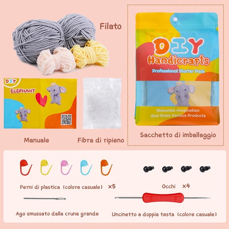 Kit de crochê de elefante diy com agulhas de fio de tricô boneca de pelúcia fácil durável fácil instalação fácil de usar