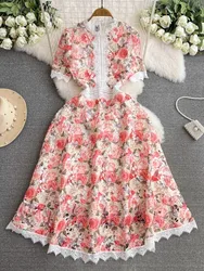 Vintage Summer Evening Party Flower Embroidery Wedding Midi Dress Women Short Sleeve Long Vestidos A Line Quaity