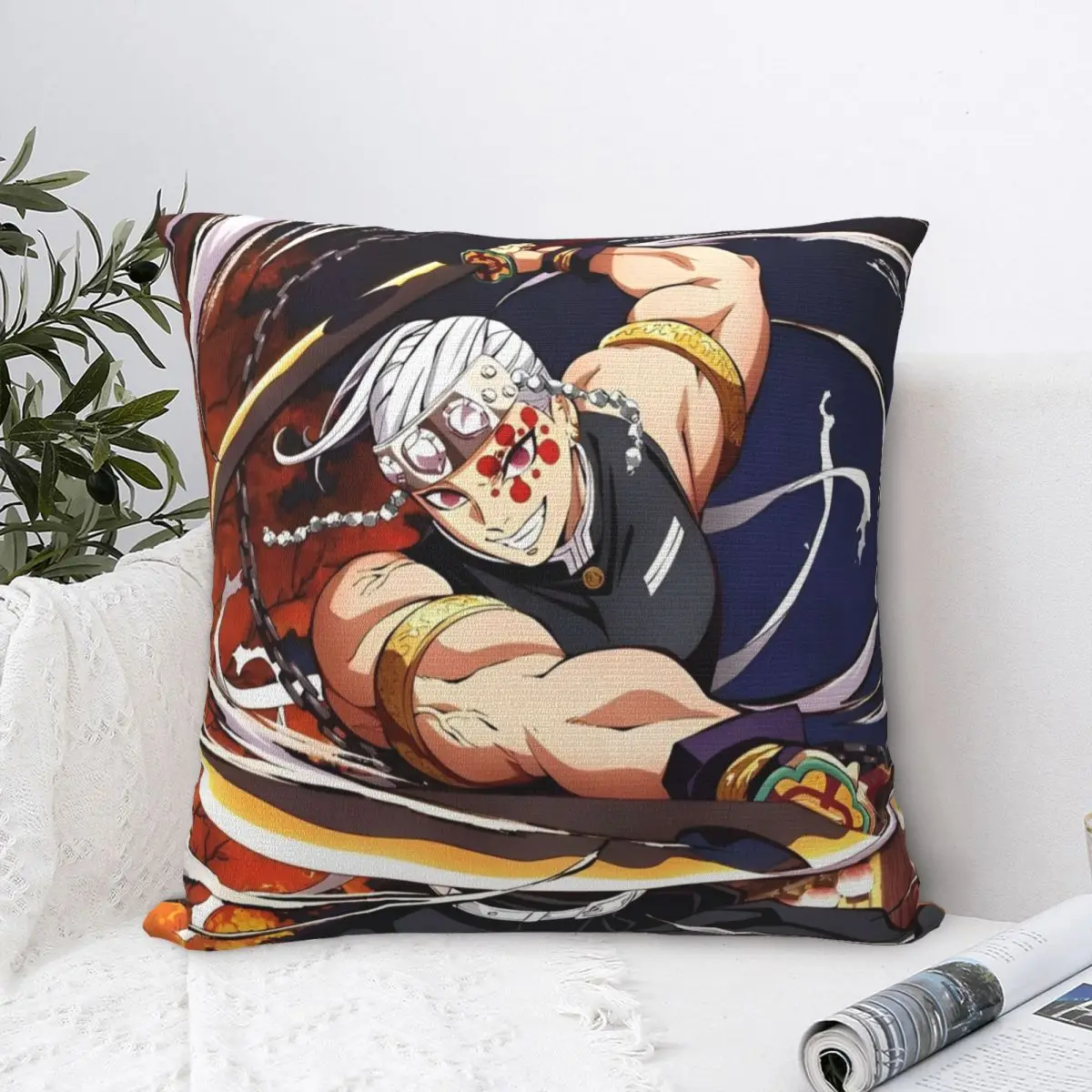 Sound Hashira Tengen Uzui Square Pillow Cases Demon Slayer Cushion Cover Novelty Decor Throw Pillow Case Cover for Living Room