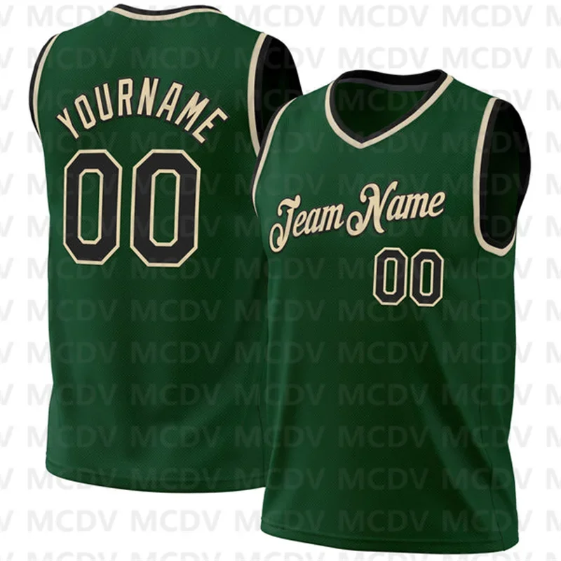 Custom Hunter Green Kelly Green-White Authentic Throwback Basketball Jersey 3D Print Team Name Number Sport Clothes Adult Youth