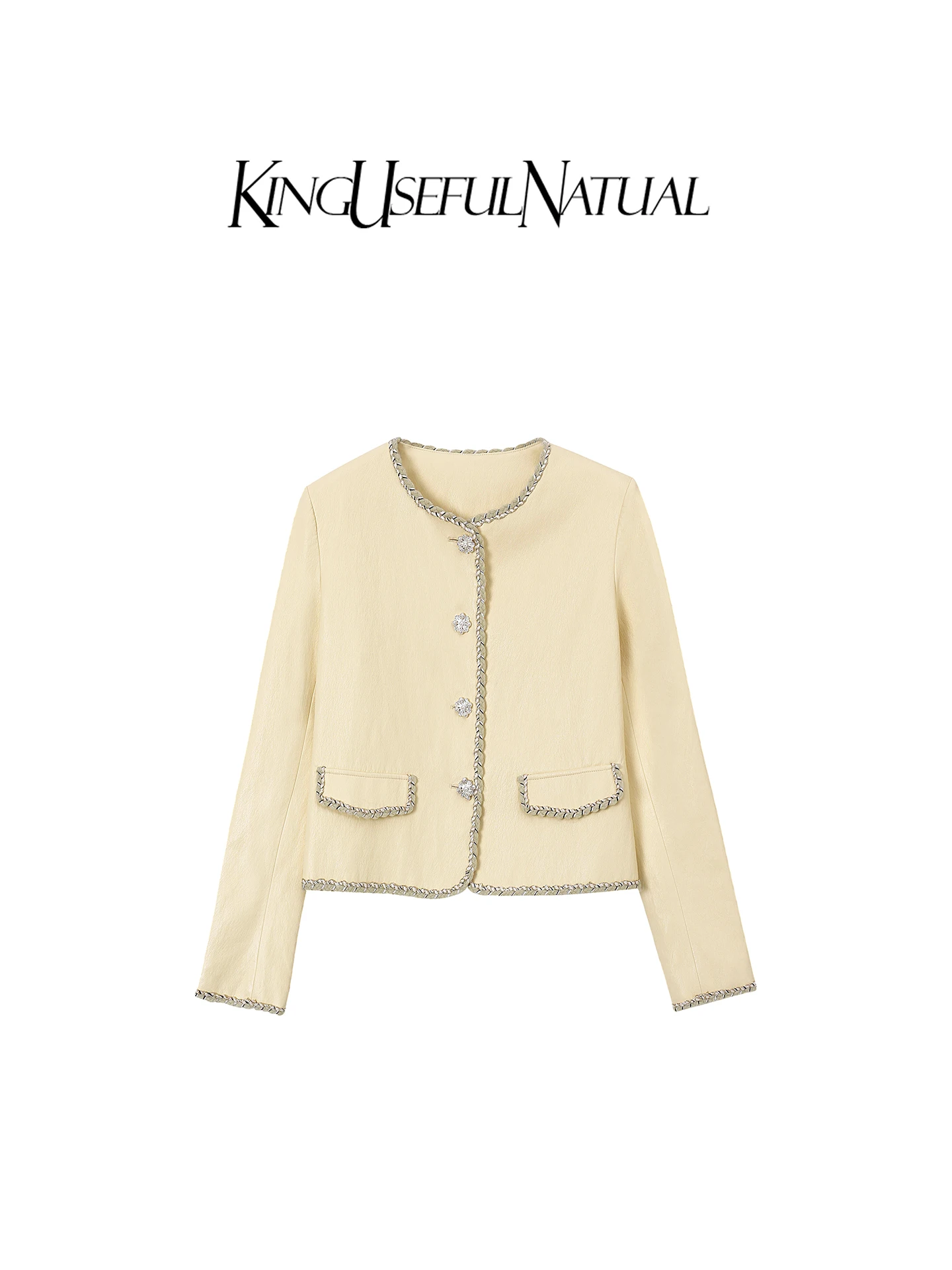 Kun Peninsula Love Story Yellow Shoulder Length PU Leather Jacket Women's Autumn High Fashion Short Coat Luxury Sensation view 5