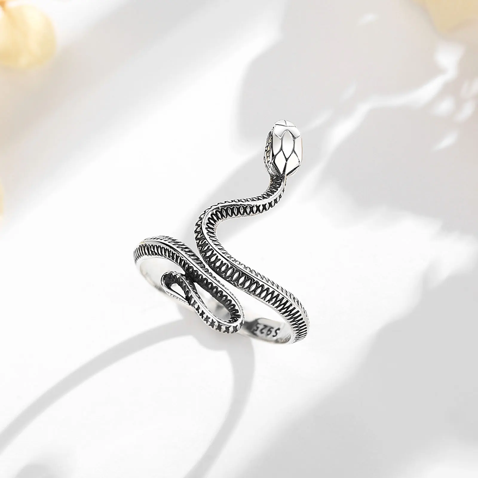 AEONSLOVE 925 Sterling Silver Snake Ring for Women Men Adjustable Animal Finger Ring Gothic Pagan Jewelry Accessories Gift 3