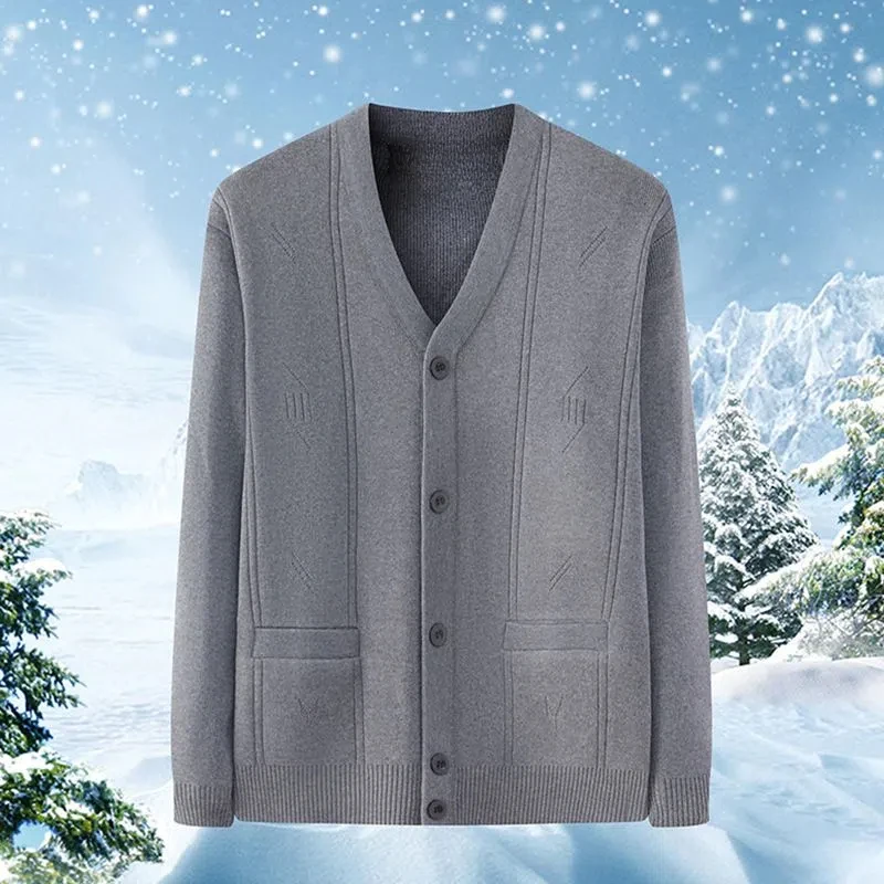 Autumn Winter Men\'s Clothing V-Neck Solid Color Button Lantern Long Sleeve Cardigan Sweater Knitted Coats Casual Fashion Tops