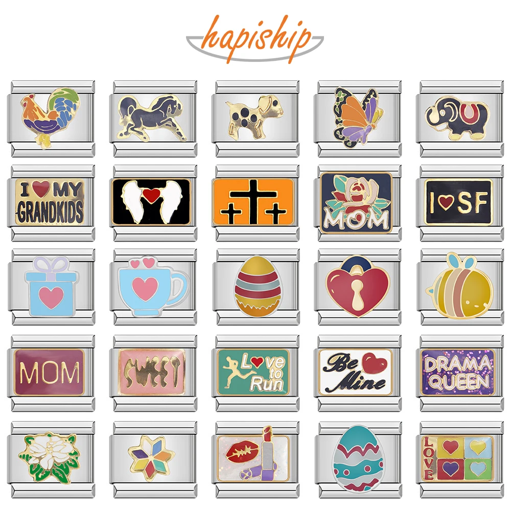 Hapiship novo cavalo amor borboleta mãe cão motocicleta mãe elefante charme caber 9mm pulseira de aço inoxidável jóias fazendo dj003