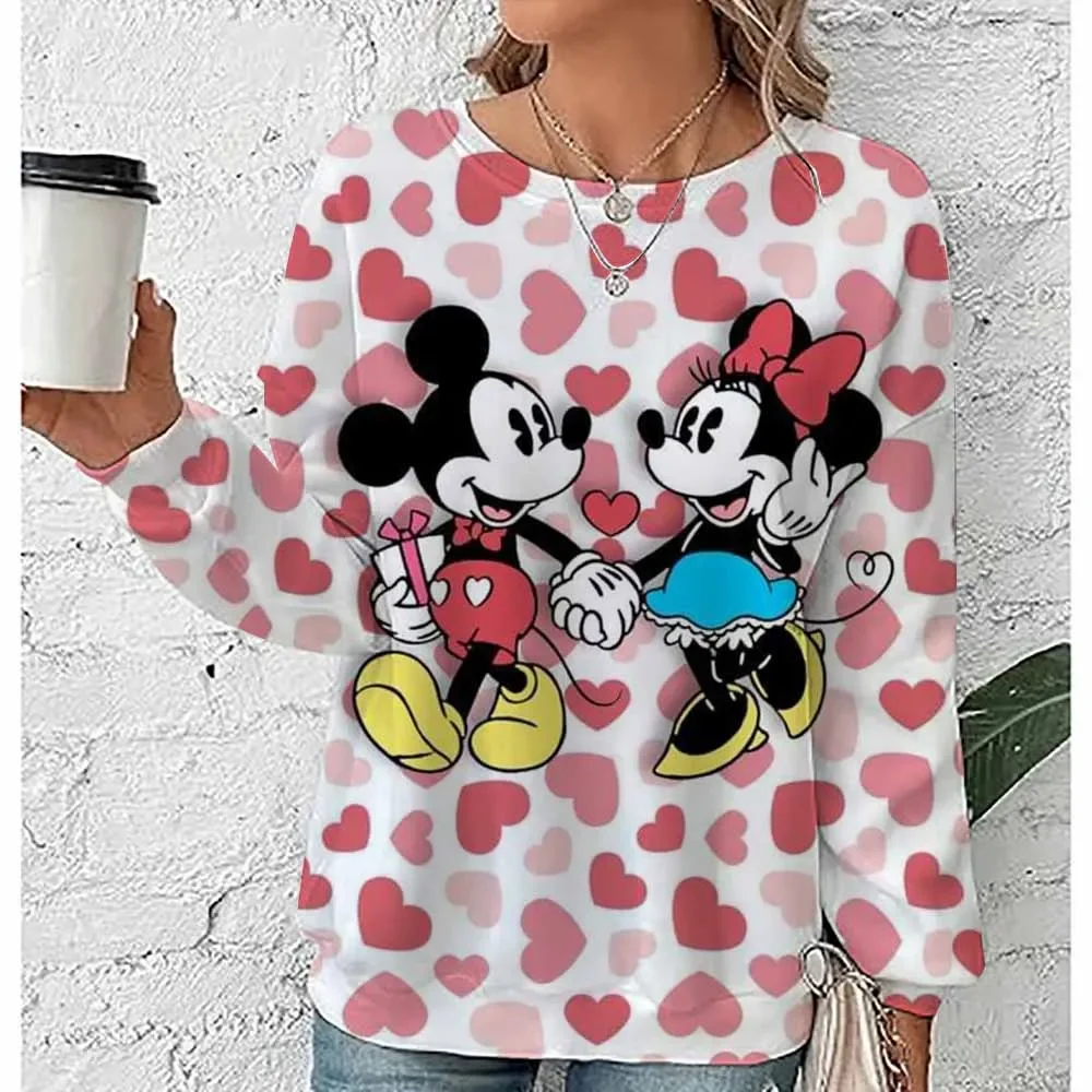 ملابس رياضية نسائية عصرية من ديزني ميكي ماوس مطبوعة بحروف بلوفر كاجوال برقبة دائرية وقلنسوة ملابس نسائية