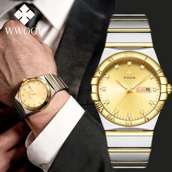 WWOOR New Gold Men Luxury Watch Full Steel Quartz Minimalist Diamond Wristwatch Luminous Watch For Men Fashion Relogio Masculino