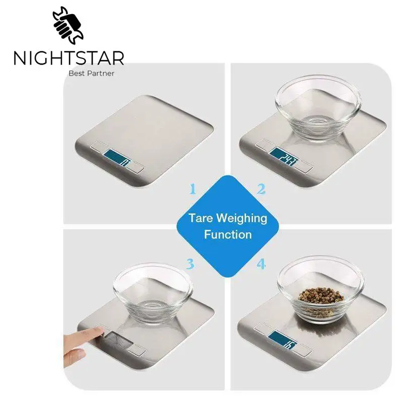 5000g / 1g Digital Kitchen Scale Stainless Steel Electronic LCD Weight 5KG Scale Libra Cooking Measure Tools Scales