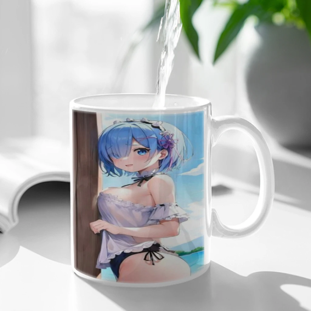 Rem Rezero Cartoon Anime Comic White Mug 11oz Ceramic Tea Cup Coffee Mug Friends Birthday Gift