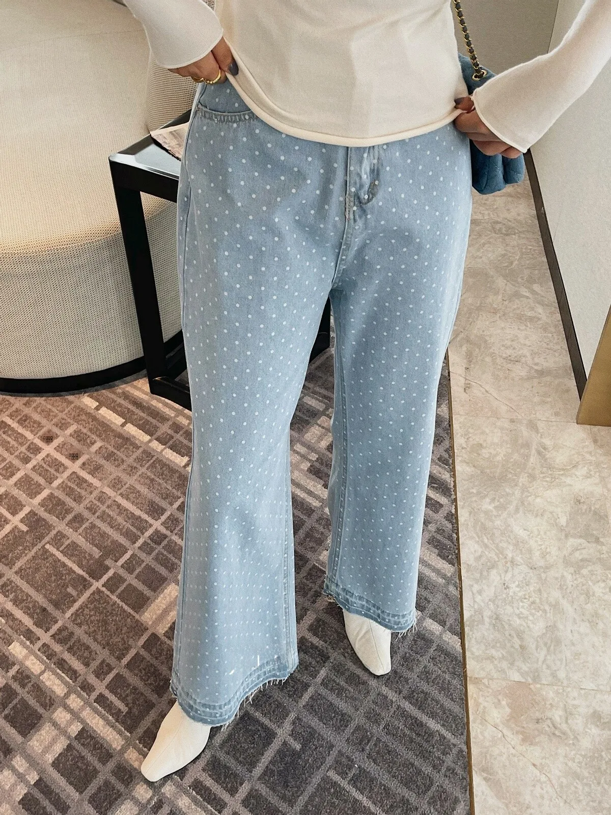 

High Waist Polka Dot Wide Leg Jeans Women's Loose Straight Casual Slimming Trendy Denim Blue Coat All Seasons