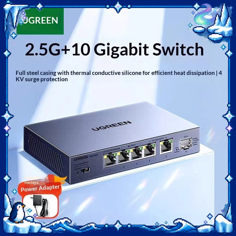 UGREEN CM754-15812 2.5G Ethernet Switch 8 Port 10G Fiber Metal Web Managed for NAS Modem