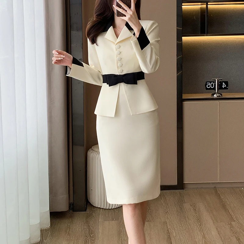 NAVIU 2024 Spring New Arrivals Elegant Suit Set For Women Chic Jacket And Slim Skirt Fashionable Female Office Lady Suit Set