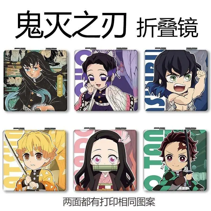 Demon Slayer Anime Bandai Shinobu Folding Flip Cover Makeup Mirror New Model Plastic for Students Dormitory Use Portable Fashion