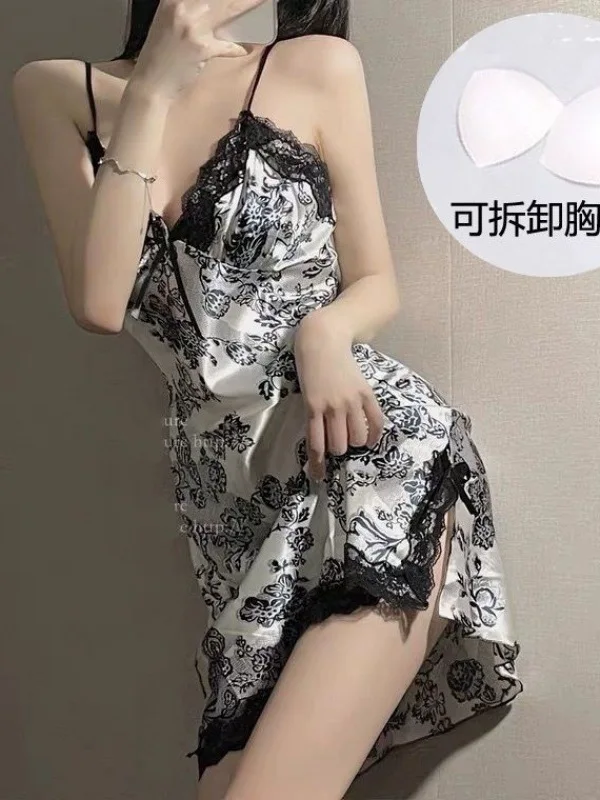 

Sexy Pajamas Elegant Women Summer Seductive Charming Gentle Lace Chest Cushion Suspenders Spice Leopard Girls ZF6A Dress