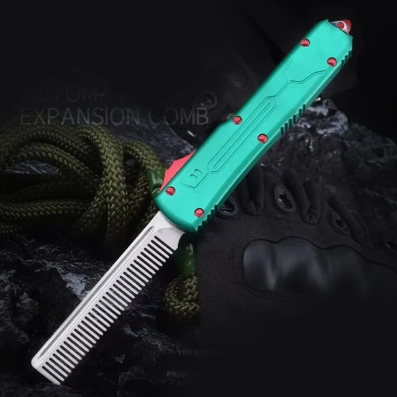 UT85 New Semi Transparent Handle Auto Scaling With Toothed Straight Jump Technology Comb, Aviation Aluminum EDC Tools,A51