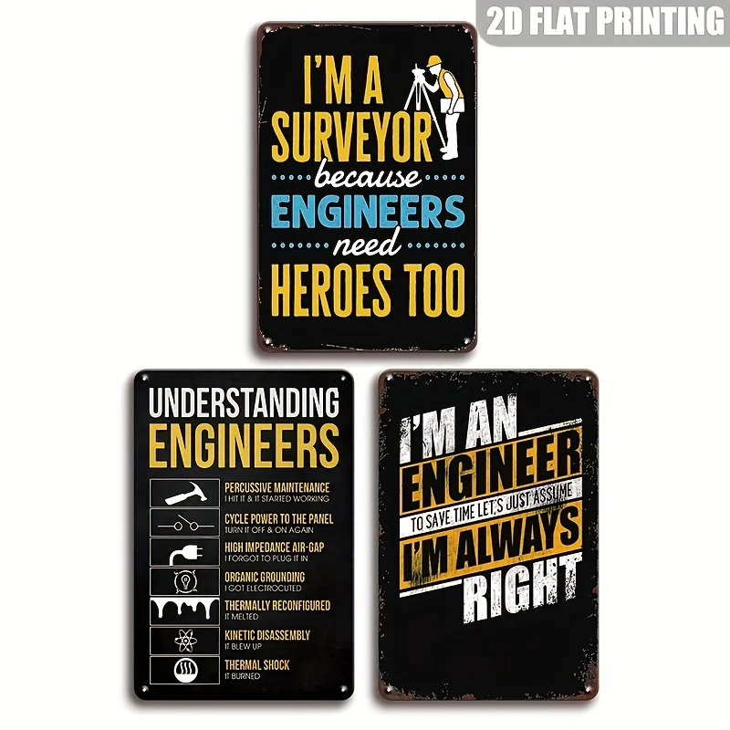 [JIT]Decorative Sign& Plaque 3pcs Vintage Engineer Appreciation Plaques, Funny Engineer Gifts with Surveyor, Problem Solver& Her