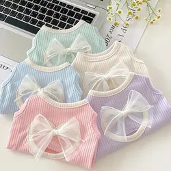 Summer Thin Macaron Color System Hollow Bow Pet Clothes Thin Breathable Dog Vest Cat Puppy T-Shirt Summer Dog Clothes  Yorkshire