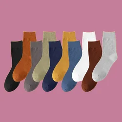 2024 New 5/10 Pairs Men's Mid Length Casual Cotton Socks Sweat Absorbing Breathable Wear-resistant Odor Resistant Long Socks