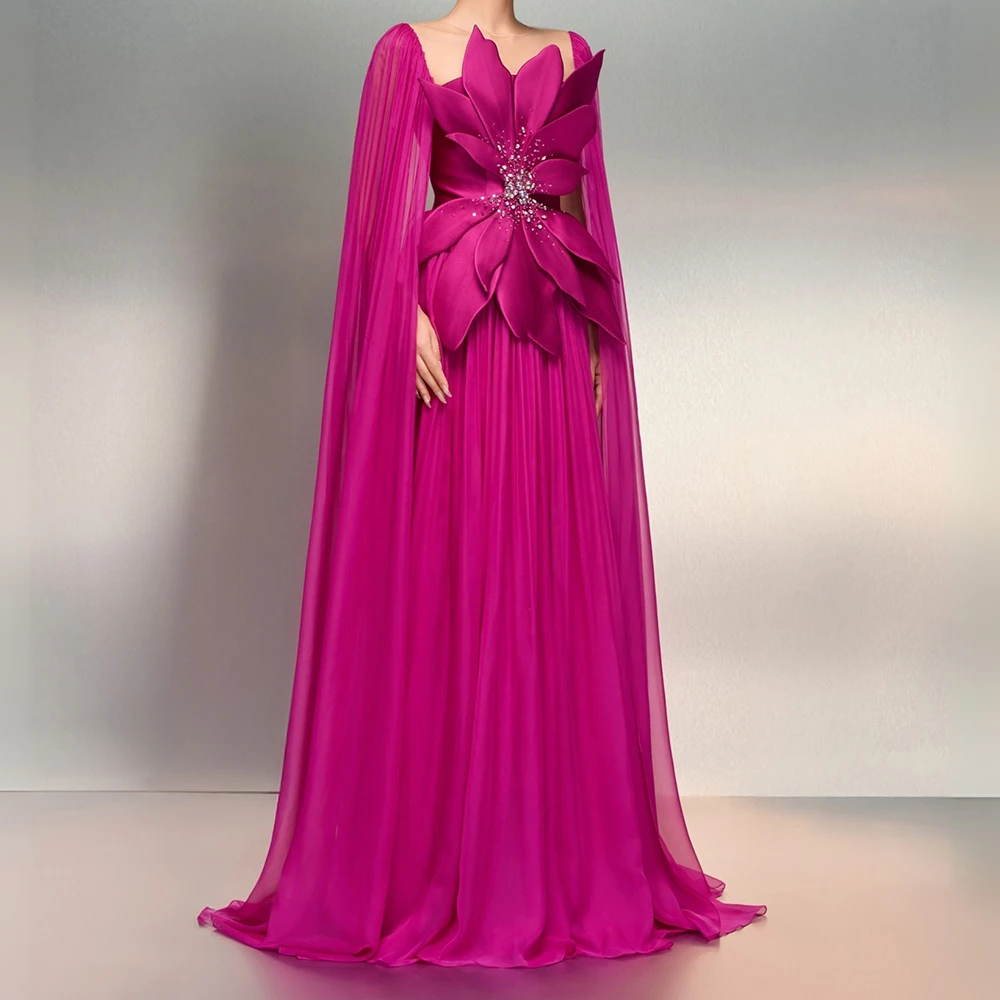 Abiti da sera a trapezio personalizzati Abito da ballo senza maniche con colletto quadrato lungo fino al pavimento Abito da festa drappeggiato con fiori di cristallo alla moda