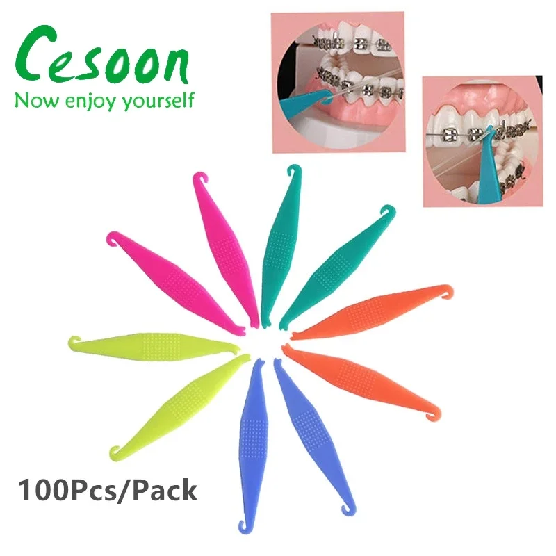 100Pcs/Pack Dental Orthodontic Elastic Placer For Braces Rubber Band Placing Tool Assorted Colors Dentistry Ortho Accessories