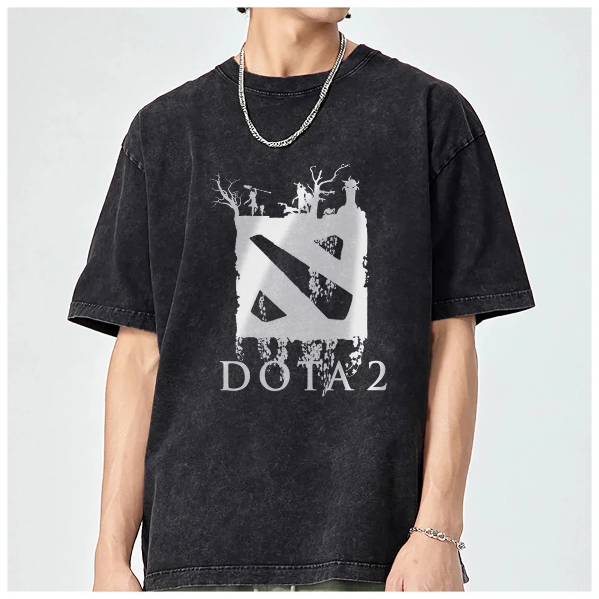 A-Defense of The Ancients Dota 2 Pudge games top Oversized t shirt men and women Fashion Casual Vintage Washed Cotton Breathable