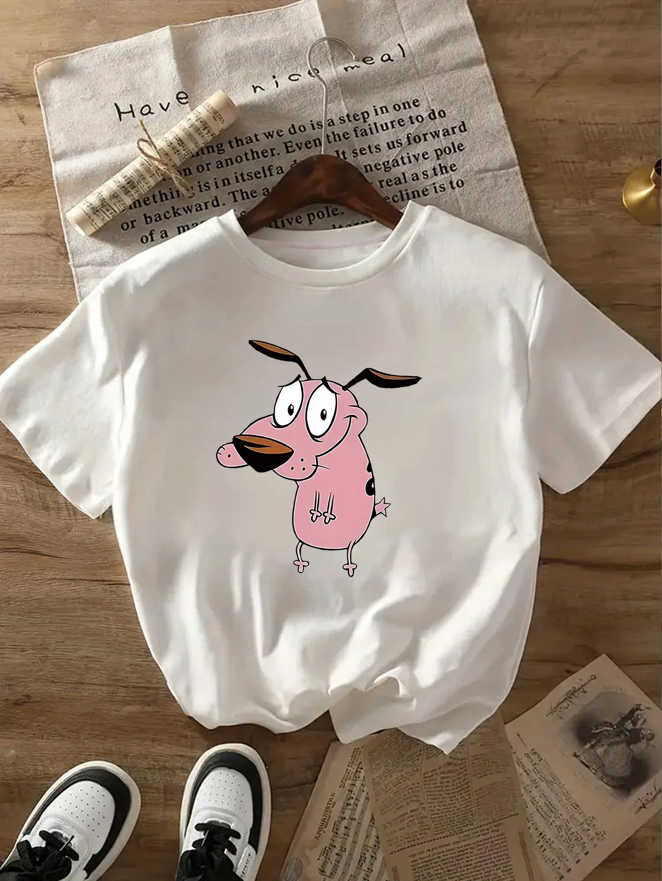Women's T-shirt Brave and Cowardly Dog Creative Printed Pattern Summer Women's Round Neck Short Sleeve Casual T-shirt Clothing