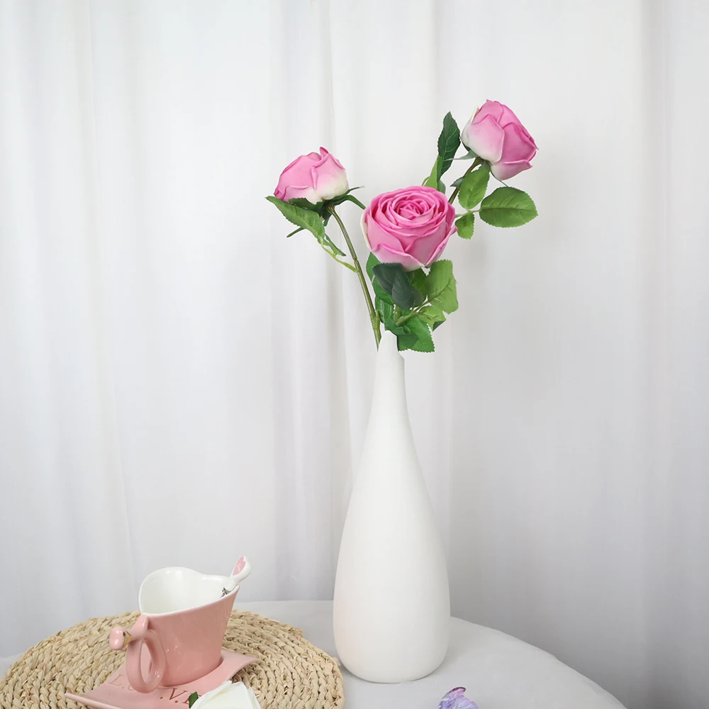 

3pcs/5pcs Artificial Single Round Rose Branch Christmas DIY Decoration Wedding Stage Layout Wreath Accessories Fake Plants Decor
