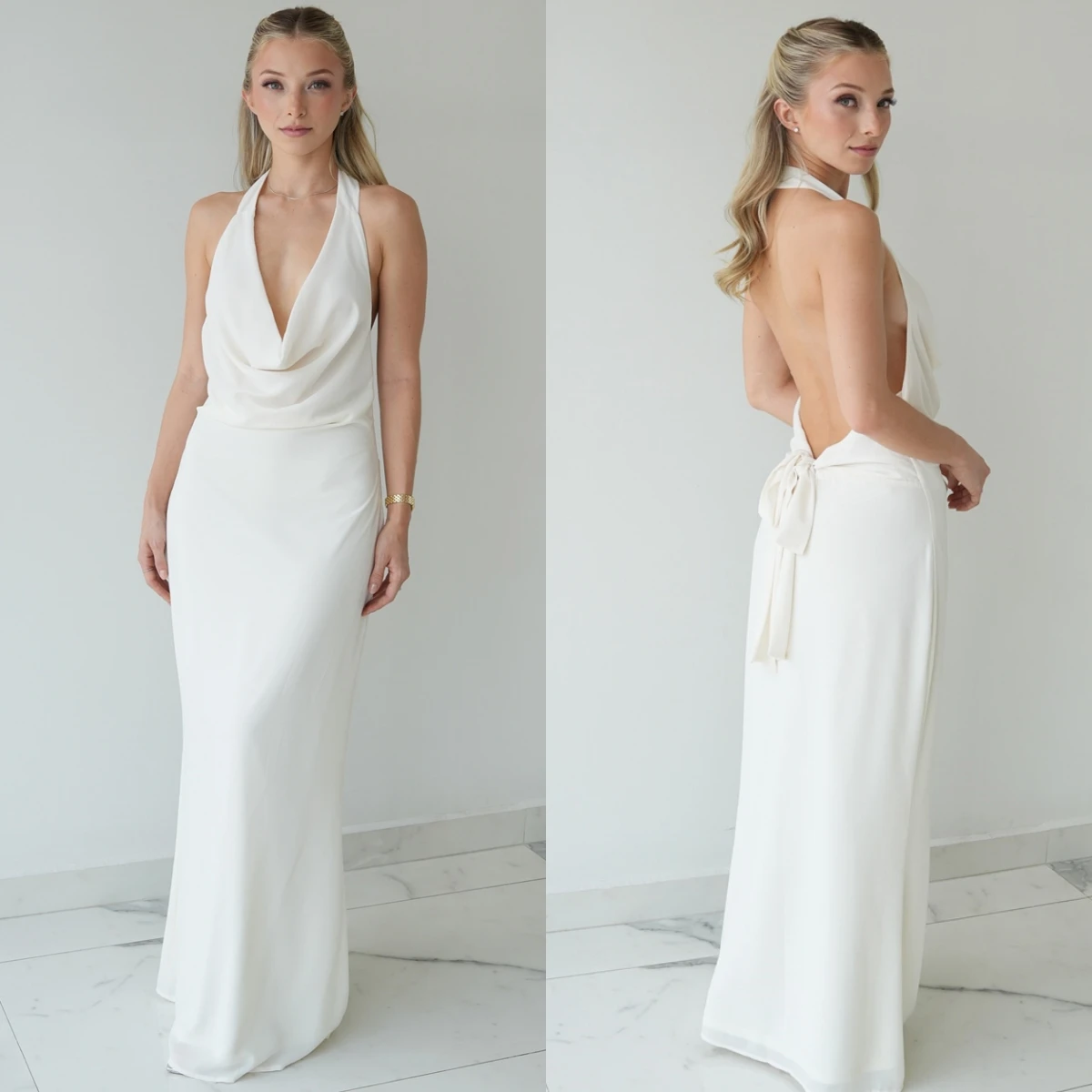 

Вечернее платье без рукавов из джерси по индивидуальному заказу, длиной до пола, вечерние свадебные платья, белое платье русалки с открытой спиной, мягкие платья на заказ