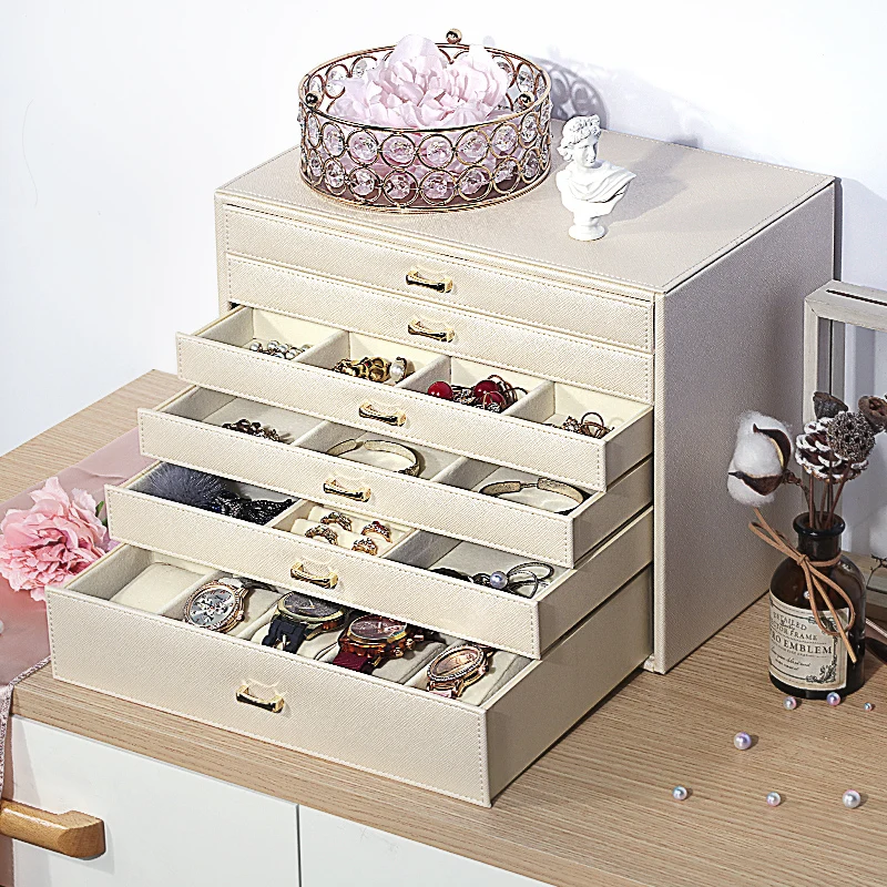 

Large Jewellery Storage Box Leather Jewelry Organizer Box Necklace Display Showcase Bracelet Velvet Ring Holder Watch Boxes Gift