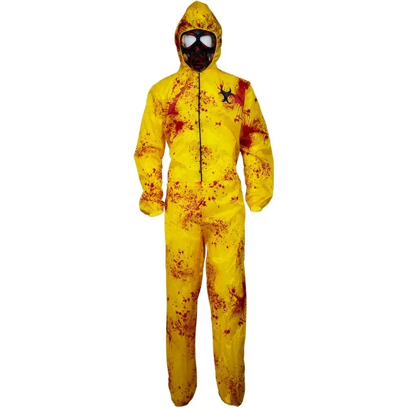 Costume d'Horreur Zombie à Fréquence de Marche, Catsuit d'Halloween, Tenue Effrayante pour Adultes, Garçons et Enfants, Combinaison à Capuche Sanglante pour Hommes et Femmes