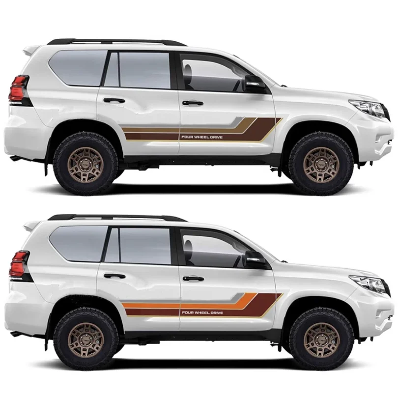 Retro Modified Side Sticker Stripe Waist line Brown Decal Graphics Blackout Vinyl Precut Wrap for  Cruiser 150 Prado LC150