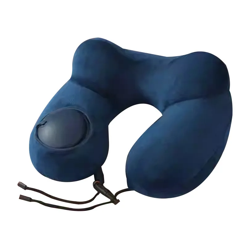 Portable, Removable, Washable, Foldable Crystal Fleece Neck Pillow for Travel, Office Nap, Press Inflate Camel Hump U-Shaped Pil view 5