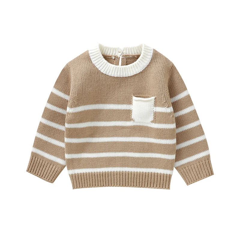 

Мягкие детские свитера с круглым вырезом и длинными рукавами в вертикальную полоску, вязаный акриловый свитшот для новорожденных девочек с карманами