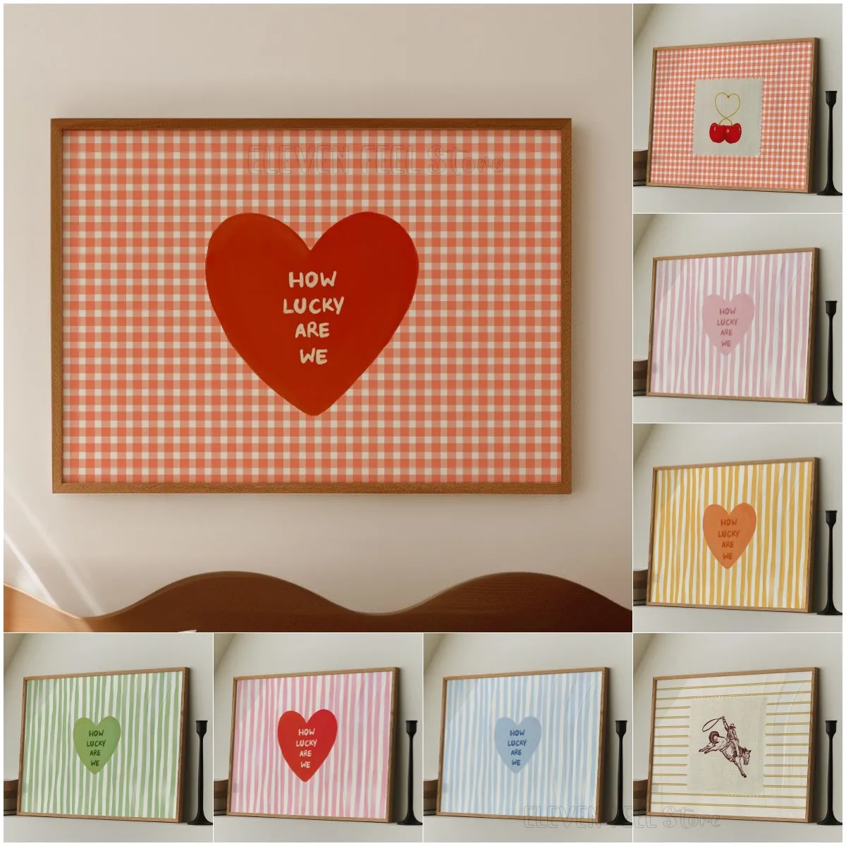 Preciosos pinturas artísticas en lienzo de corazón rojo a la moda, carteles de pared estéticos This Is My Happy Place, impresiones para decoración del hogar y la sala de estar