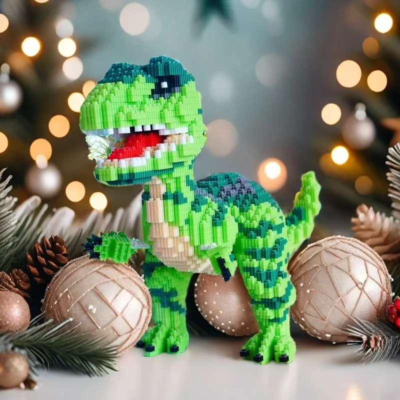 T-Rex Dinosaur Brick Sculpture Prehistoric Wildlife Statue Handcrafted Desktop Ornament Unique Decor Gift For Paleontology
