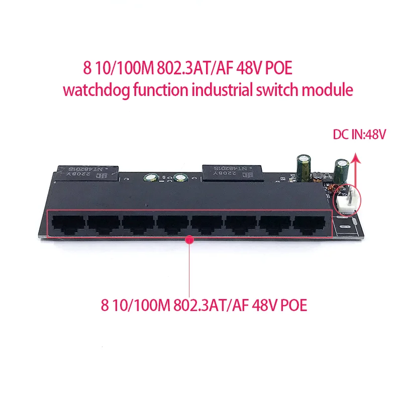 โปรโตคอลมาตรฐาน802.3AF/ที่48V POE out/ 48V POE สวิตช์100 Mbps 8พอร์ต POE พร้อมฟังก์ชั่น Watchdog