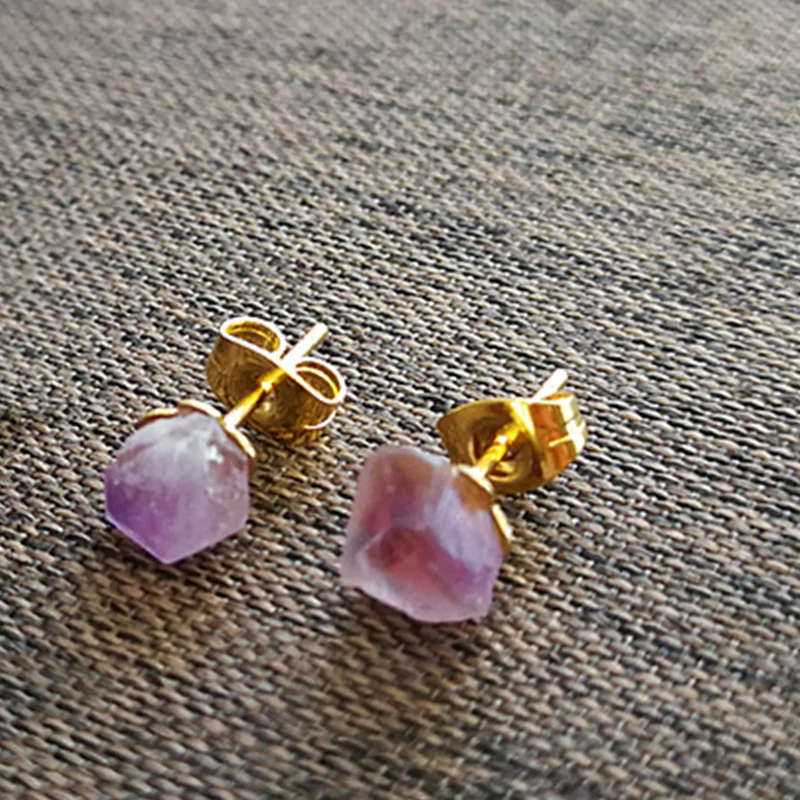 Natural Amethyst Rough Stone Earrings Simple and Fashionable Women\'s Earrings Earrings Crystal Flower Jewelry High-end Luxury