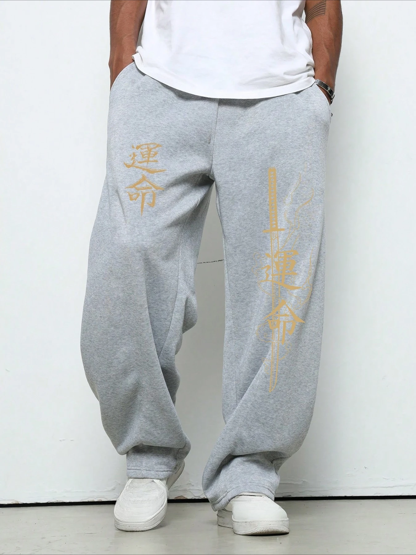 Ästhetische 3D-Hose mit Textmuster, Unisex Oversized Freizeit-Sporthose, Streetwear-Hose mit elastischem Bund, Gothic Loose Fit – Detail 4