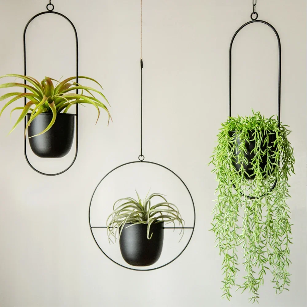 New 10 Type Metal Hanging Flower Pot Nordic Chain Hanging Planter Basket Flower Vase for Home Garden
