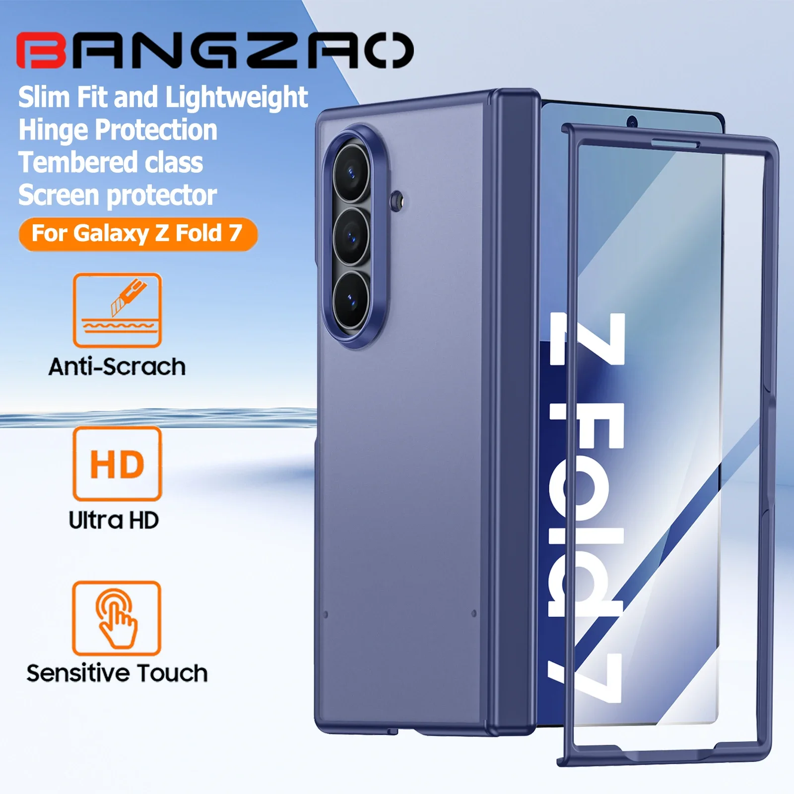 

Чехол для Galaxy Z Fold 7, матовый тонкий, защитная пленка для экрана, защита шарниров, полупрозрачный противоударный защитный чехол для телефона-синий
