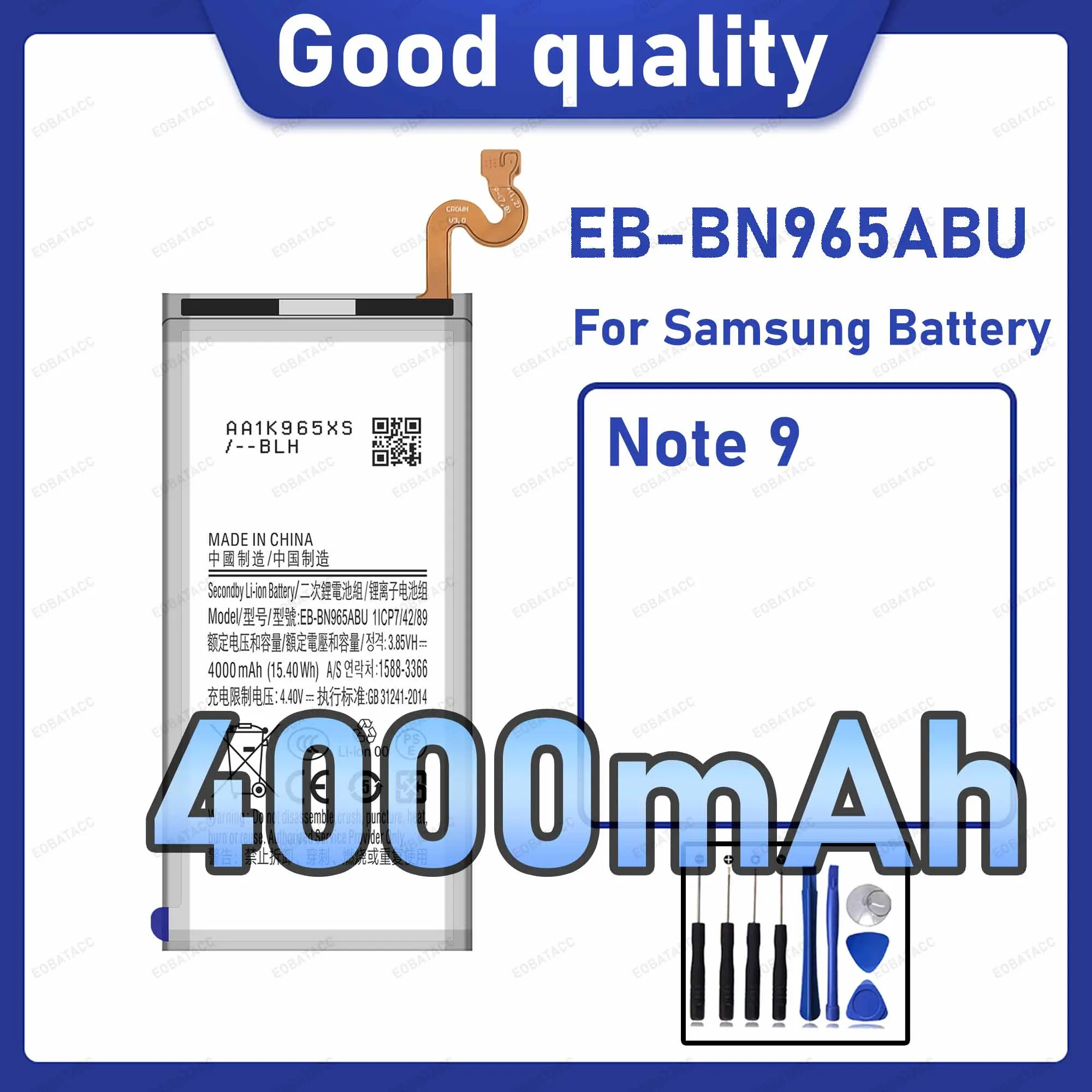 

4000mAh EB-BN965ABU Replacement Battery for Samsung Galaxy Note 9 with Repair Tools Kit