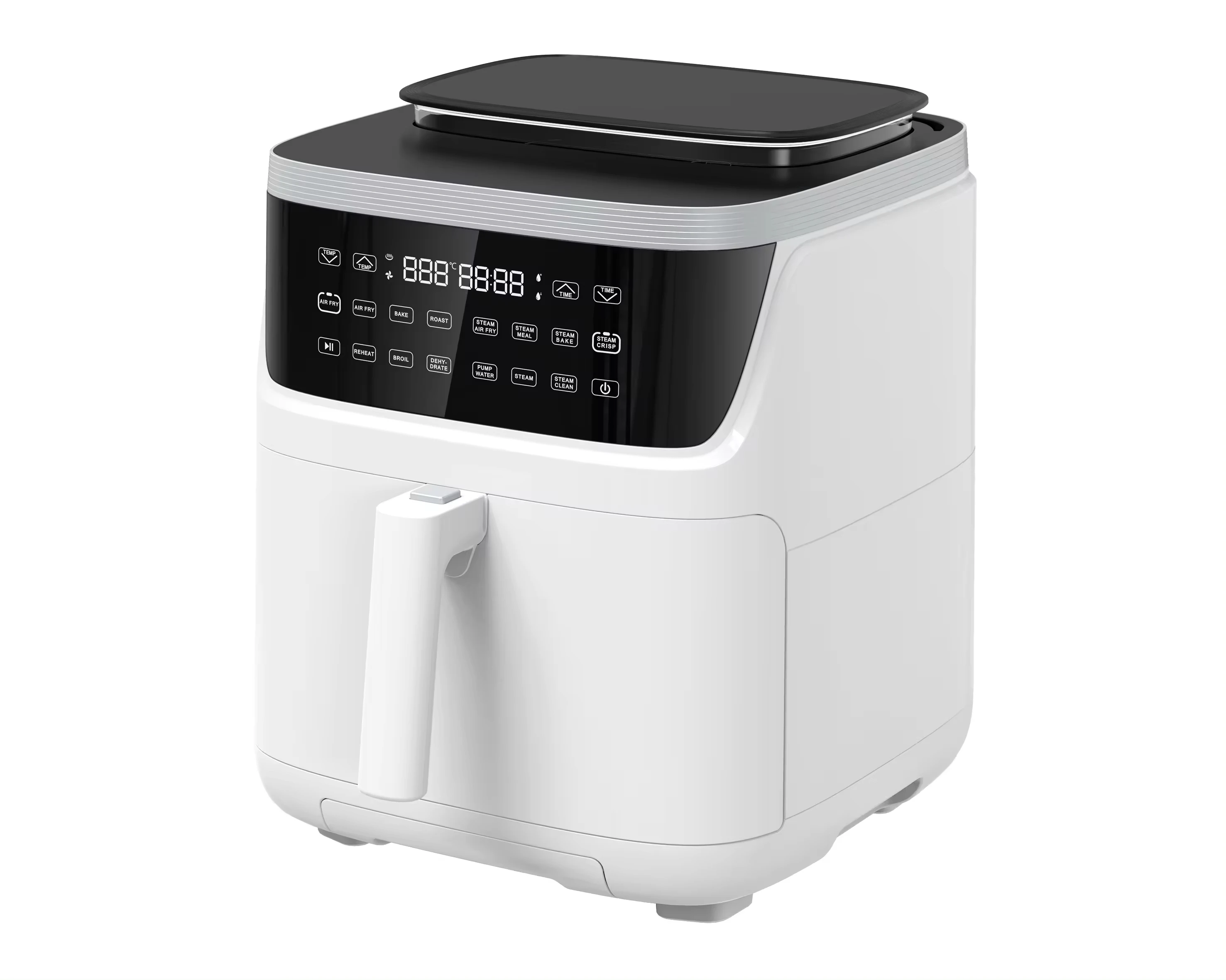 

2026 New Model Multi-functional1.5L Water tank Steamer Air Fryer, 7L LED Touch Screen Air Fryer with Visible Window for Option
