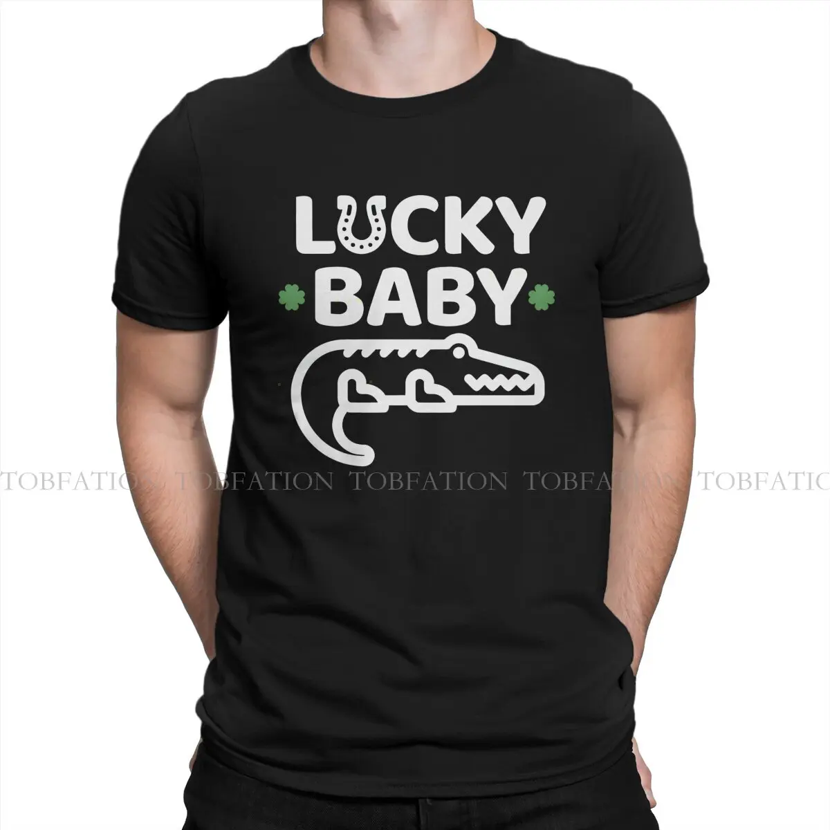 Lucky Irish Baby Crocodile For St. Patricks Day Round Collar TShirt Crocodile Wild Animal Pure Cotton Basic T Shirt Men