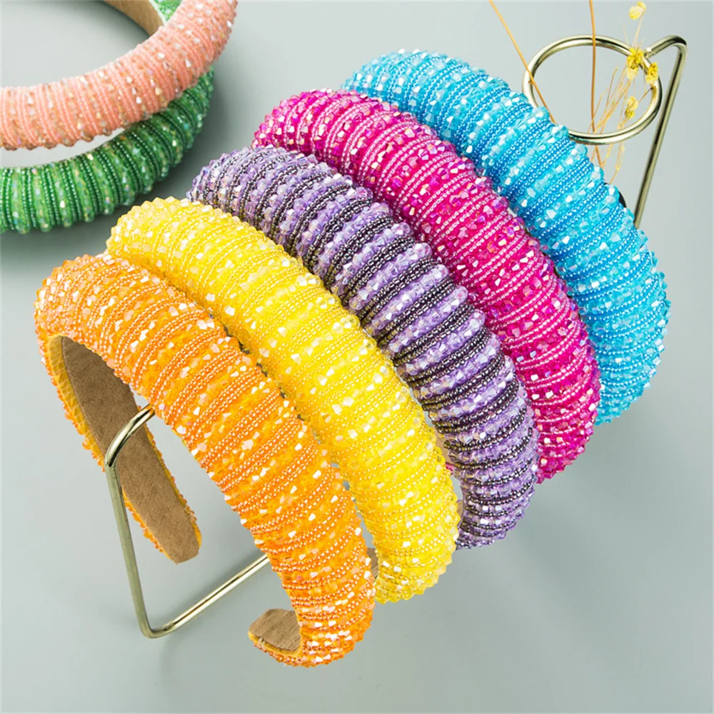 Solid Crystal Beads Hairbands For Women Girls Hair Hoop Headwear Fashion Clolorful Handmade Headbands Female Hair bands